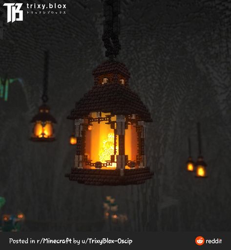 Lantern Minecraft Build, Mincraft Idea Houses Hanging, Minecraft House Hanging, Nightmare Before Christmas Minecraft Builds, Minecraft Hanging Lantern, Minecraft Floating Lantern Designs, Minecraft One Block Ideas, Minecraft Hanging Decorations, Shandalers In Minecraft