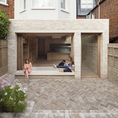 Brick Extension, Architecture Renovation, Glass Extension, Edwardian House, House Extension Design, Extension Designs, London Architecture, Rear Extension, Empty Room