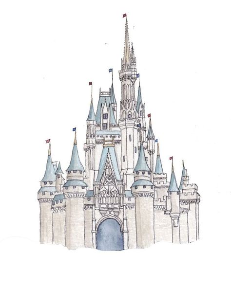 Watercolor Cinderella, Castle Drawing Easy, Disney Castle Drawing, Castle Sketch, Cinderella Book, Easy Drawing Step By Step, Disney Castles, Disney World Castle, Castle Tattoo