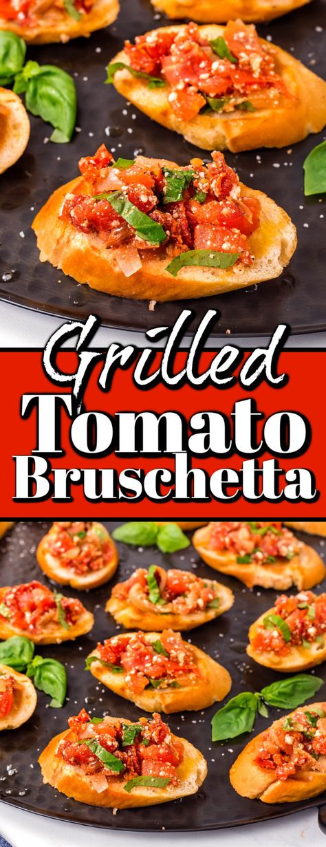 Chicken Saltimbocca Recipe, Indoor Grill Recipes, Tomato Bruschetta Recipe, Saltimbocca Recipe, Bbq Appetizers, Toasted Crostini, Tapas Menu, Grilled Bruschetta, Tomato Bruschetta