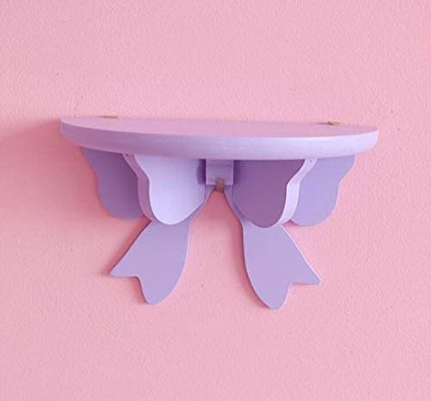 Pink Shelves, Luxury Pillows Decorative, Wood Floating Shelf, Floating Shelf Decor, Pink Room Decor, Kawaii Room Decor, Wooden Bow, Wood Floating Shelves, Decorating Shelves