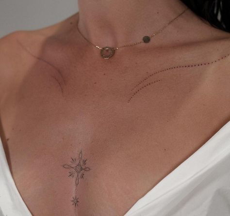 Small Dainty Chest Tattoo, Collar Bone Line Tattoo, Collarbone Dainty Tattoo, Dragonfly Tattoo Chest For Women, Small Tattoo Chest Female, Collarbone Tattoo Minimalist, Matching Collarbone Tattoo, Middle Collarbone Tattoo, Collarbone Vine Tattoo