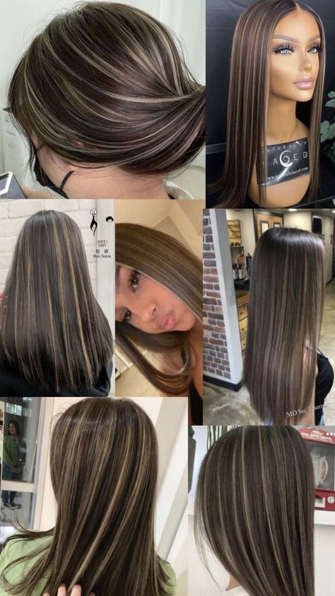 Brown Straight Hair With Highlights, Straight Hair With Highlights, Brown Straight Hair, Hair With Highlights, Brown Hair Looks, Brown Hair Inspo, Hair Inspiration Long, Brunette Hair With Highlights, Hair Streaks