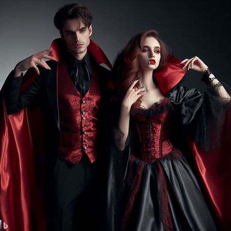 Vampire Matching Costume, Couples Vampire Costumes, Vampire Couple Costumes, Vampire Costume Couple, Vampires Pictures, Horror Images, Vampire Photo, Dracula Costume, Dark Vampire