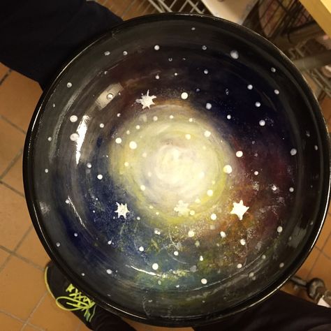 galaxy Celestial Pottery Painting Ideas, Pottery Painting Galaxy, Space Pottery, Galaxy Bowls, Random Trinkets, Space Mug Ceramics, Galaxy Mug Pottery, Ceramics Painting, Cute Tea Cups