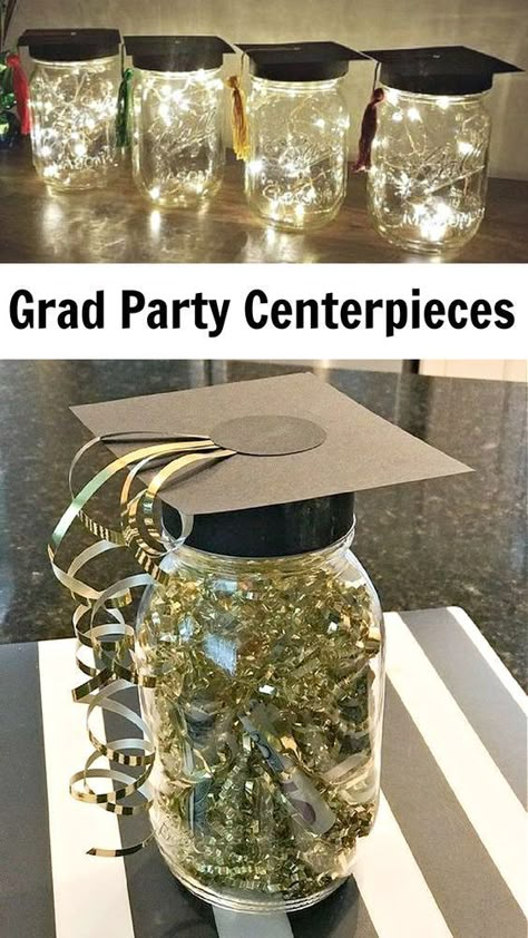 Graduation Party Centerpiece Ideas, Graduation Party Centerpieces Diy, Party Centerpiece Ideas, Grad Party Centerpieces, Diy Table Decorations, Party Centerpieces Diy, Graduation Party Pictures, High School Graduation Party Decorations, Graduation Party Table