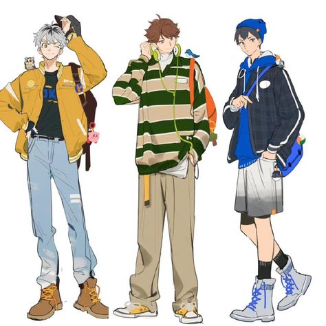 Clothes Drawings Reference, Cool Clothes Drawing Male, Korean Male Outfits Casual, Male Fashion Reference, Shojo Boy Outfit, Anime Men Outfits, Male Oc Outfit Ideas, Varsity Jacket Drawing, Haikyuu Inspired Outfits