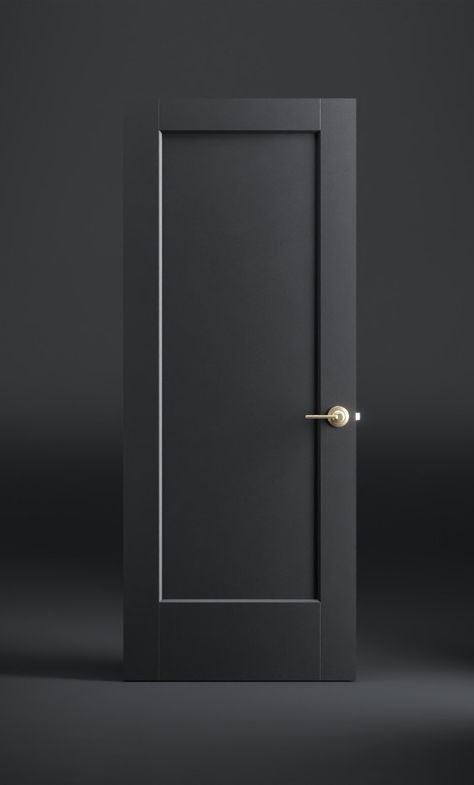 black lincoln park interior door Modern Interior Doors Black, White Walls White Trim Black Doors, Colors For Inside The House, Soft Black Interior Doors, Black Interior Door With Gold Hardware, Matte Black Doors Interior, One Panel Door Interiors, Black Modern Interior Doors, Black Doors With Black Hardware