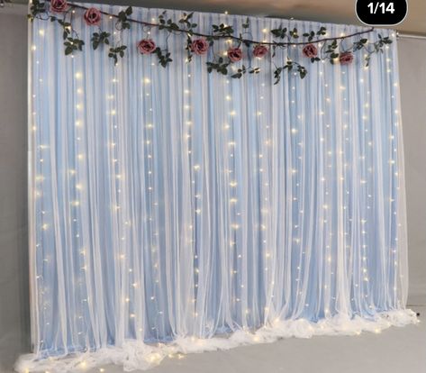 Backdrop For Reception, Baby Blue Quinceanera, Cinderella Quinceanera Themes, Quince Decor, Blue Sweet 16, Sweet 15 Party Ideas Quinceanera, Baby Blue Weddings, Backdrop Curtains, Blue Wedding Decorations