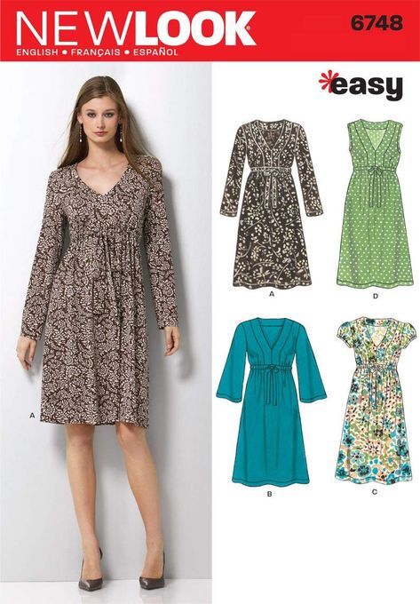 Puff Long Sleeve Dress, New Look Patterns, New Look Dresses, Simplicity Dress, Top Sewing, Knit Dresses, Dress Making Patterns, Puff Long Sleeves, Miss Dress