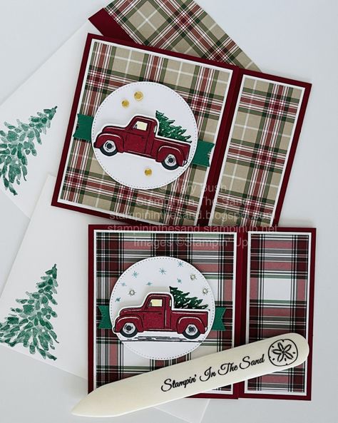 Truck Stamps, Simple Christmas Cards, Gift Card Holders, Masculine Birthday Cards, Homemade Christmas Cards, Stampin Up Christmas Cards, Slide Show, Christmas Truck, Christmas Stamps