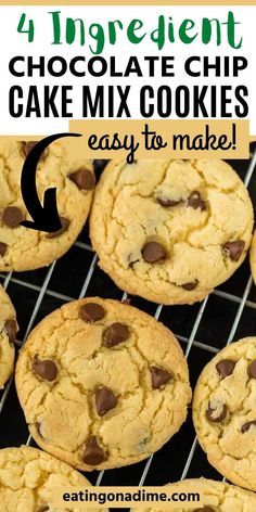 Easy Chocolate Chip Cake, Chocolate Chip Cake Mix Cookies, Cake Mix Chocolate Chip Cookies, Chocolate Chip Cookie Cake Recipe, Simple Chocolate Chip Cookie Recipe, Recipes Using Cake Mix, Oatmeal Raisin Cookies Chewy, Mix Chocolate, Best Chocolate Chip Cookies Recipe