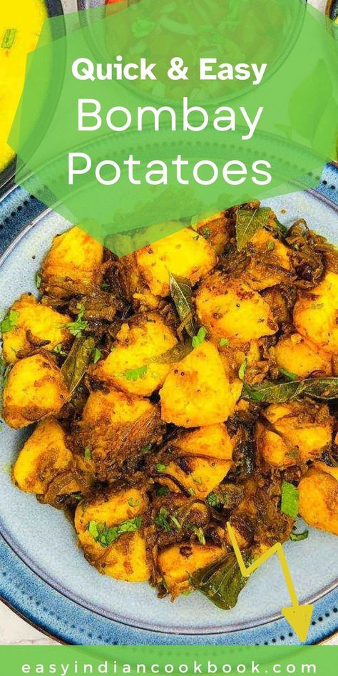 Bombay potatoes on a blue plate. Bombay Potato Recipe, Indian Potato Recipes, Curry Side Dishes, Bombay Potatoes, Potatoes Crispy, Traditional Indian Food, Smashed Potatoes Recipe, Curry Recipes Easy, Indian Side Dishes