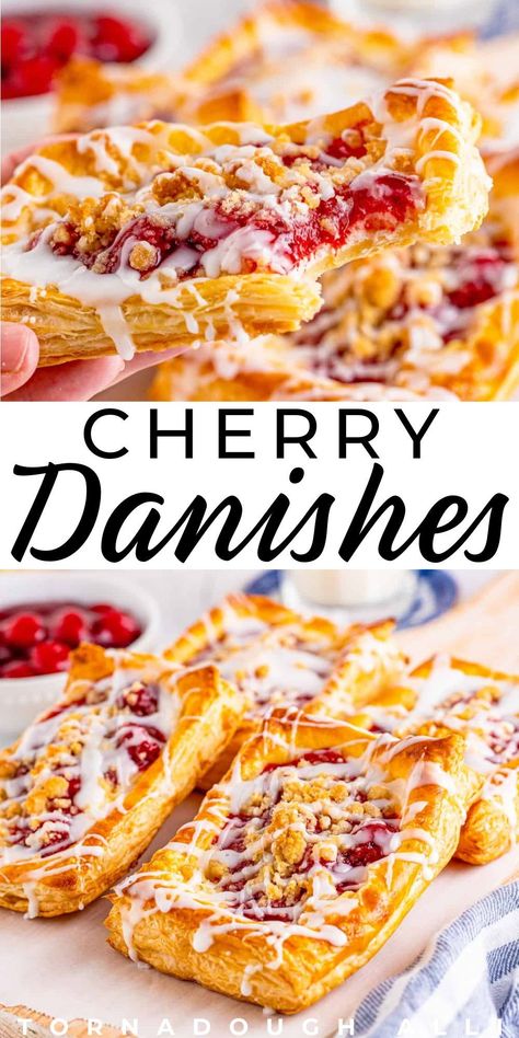 Cream Cheese Cherry Pie, Cherry Pie Filling Recipes, Puff Pastry Desserts, Pie Filling Recipes, Chocolate Glazed Donuts, Easy Puff Pastry, Danish Pastry, Danish Food, Cherry Recipes