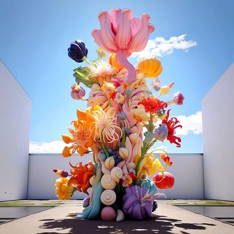 Abstract Flower Sculpture, Flower Installation Art, Paper Flowers Large, Ken Kelleher, Colorful Art Installations, Colorful Sculpture, Sculpture Flower, Floral Sculpture, Traditional Sculptures