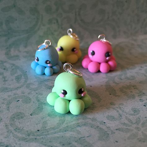 Air Dry Clay Animals Easy, Easy Clay Charms, Air Dry Clay Keychain, Easy Air Dry Clay Projects, Polymer Clay Octopus, Clay Octopus, Clay Creatures, Easy Clay Sculptures, Crea Fimo