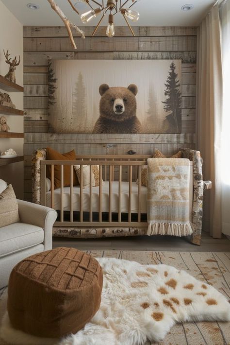 29 Boho Nursery Decor Ideas for a Whimsical and Cozy Baby Retreat 28 Boho Woodland Nursery, Nursery Guest Room Combo, Woodsy Nursery, Cabin Nursery, Baby Boy Nursery Woodland, Nursery Guest Room, Nursery Decor Ideas, Bedroom Wall Decor Ideas, Woodland Nursery Boy