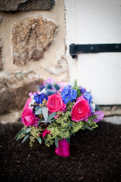 Bright-Pink-and-Blue-Wedding-Bouquet Editorial Bridal Shoot, Hot Pink Bouquet, Prom Flowers Bouquet, Winter Bridal Bouquets, Homecoming Flowers, Prom Bouquet, Pink Flower Arrangements, Hot Pink Weddings, Wedgewood Wedding