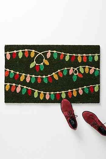 Twinkle Lights Doormat Anthropologie Christmas Decor, Christmas Door Mat, Anthropologie Christmas, Door Mat Diy, Hosting Holidays, Christmas Doormat, Mid Century Christmas, Christmas Inspo, Christmas Trends