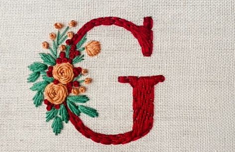 Letter G Embroidery, G Embroidery, Alphabet Embroidery, Embroidery Alphabet, Hand Lettering Alphabet, Embroidery Shoes, Embroidery Letters, Embroidery Monogram, Letter G