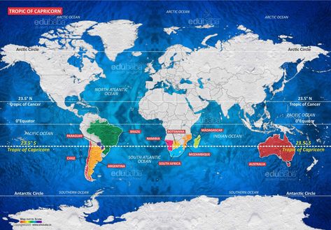 How Many Countries Does the Tropic of Capricorn Pass Through? | EDUBABA Human Body Vocabulary, June Solstice, Tropic Of Capricorn, Earth Orbit, Water Bodies, Summer Solstice, Winter Solstice, Us Map, South Pole