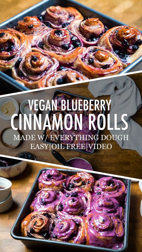 Cinnamon Rolls Vegan, Blueberry Cinnamon Rolls, Vegan Bakes, Blueberry Frosting, Rolls Homemade, Blackberry Recipes, Vegan Cinnamon Rolls, Vegan Baking Recipes, Vegan Bakery