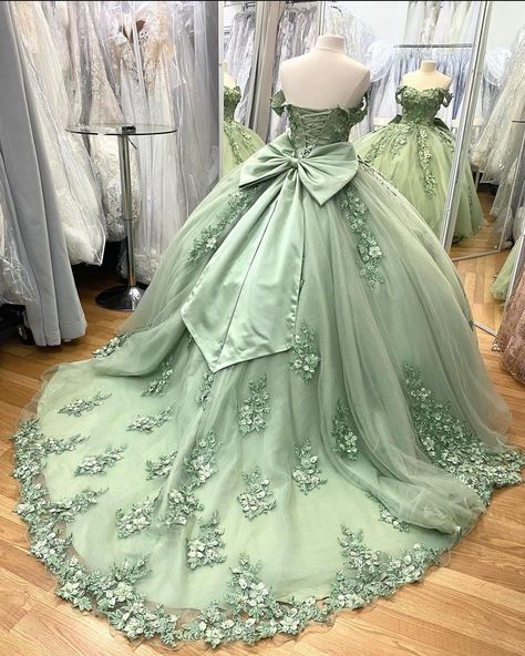 Sage Green Debut Gown, Green Quinceneara Dress, Sage Green Charro Dress, Tinkerbell Quinceanera Dress, Quinceanera Light Green Dresses, Quncie Dresses Sage Green, Sweet Sixteen Dresses Green, Sage Green Quinceanera Dresses Long, Quiencera Dresses Sage Green