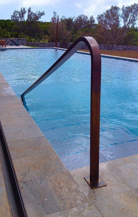 Pool Railings - Padilla Designs Pool Steps Inground, Pool Design Plans, Pool Rails, Backyard Pool Design, Main Gates, Swimming Pool Ladders, Pool Ladder, Pool Steps, Pool Remodel