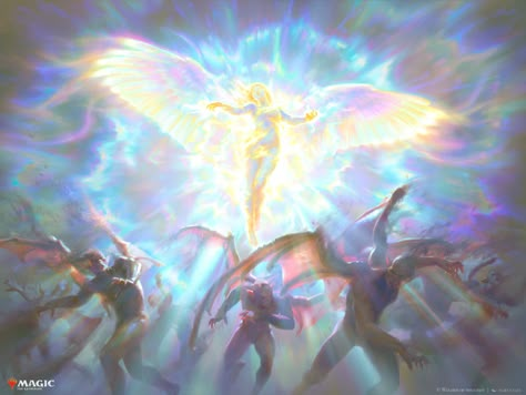 Light Magic Aesthetic, Celestial Beings Art, Mtg Cards, Mtg Art, Ange Demon, Magic Aesthetic, Light Magic, Angels And Demons, Ethereal Art