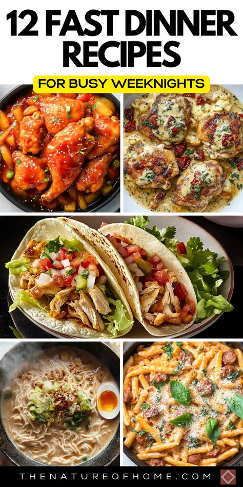 Discover 12 fast dinner recipes perfect for busy weeknights. These quick and easy meals are favorites that the whole family will love. Save this pin for go-to dinner ideas when time is short! Easy Dinner Ideas For Two Healthy, Easy Good Meals Dinners, Fast Dinners Easy, Lazy Dinner Ideas, Lazy Dinner, 5 Day Meal Plan, Fast Easy Dinner, Satisfying Meals, Quick And Easy Meals