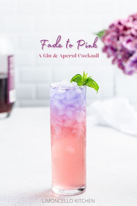 Highball cocktail on a countertop with pink and purple layers and a mint sprig cocktail. Empress Gin, Layered Drinks, Purple Drinks, Gin Cocktail Recipes, Gin Drinks, Colorful Cocktails, Fancy Cocktails, Pink Gin, Fancy Drinks