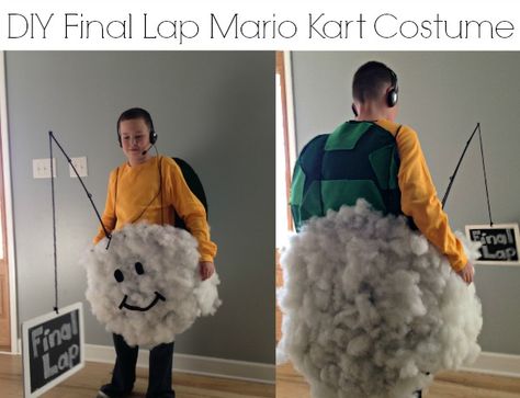 DIY Final Lap Mario Kart Costume #DIY #Halloween - Easy costume to make, and so much fun! Final Lap Mario Kart, No Sew Halloween Costumes, Mario Kart Costumes, Mario Diy, Easy Costumes To Make, Super Easy Halloween Costumes, Sew Halloween, Mario Kart Characters, Super Mario Costumes