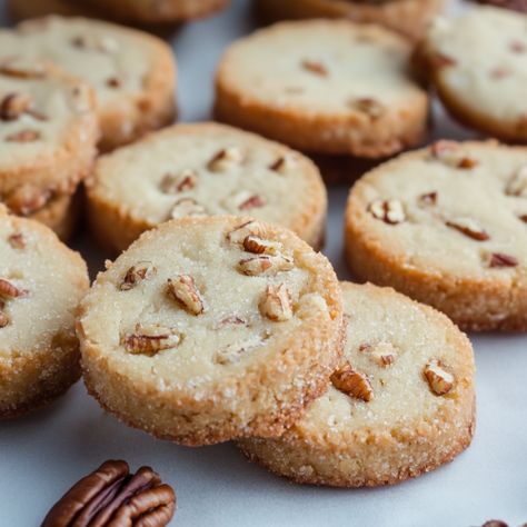 Pecan Shortbread Cookies - Long Bake The Queen Butter Pecan Shortbread Cookies, Cranberry Shortbread Cookies, Butter Shortbread Cookies, Pecan Shortbread Cookies, Pecan Shortbread, Holiday Desserts Table, Shortbread Cookie Recipe, Sale Ideas, Best Sugar Cookies