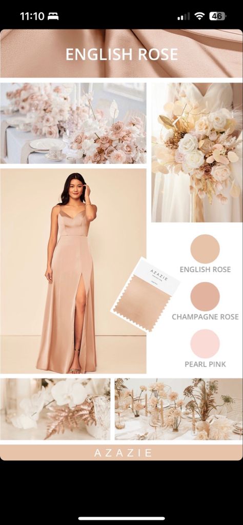 Champagne Pink Bridesmaid Dress, Champagne Wedding Colors Scheme, Rose Gold Wedding Palette, Beige Wedding Theme, Pink Champagne Wedding, Champagne Color Palette, Beautiful Color Palettes, Wedding Theme Color Schemes, Champagne Wedding Colors