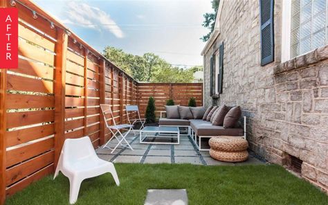 Before & After: Side Yard to Secluded Social Space - could work in this house might be a way to improve value Patio Driveway Ideas, Cement Patio, Side Yard Landscaping, Pathway Landscaping, Side Yards, Apartment Patio, Social Space, Backyard Inspiration, Small Yard