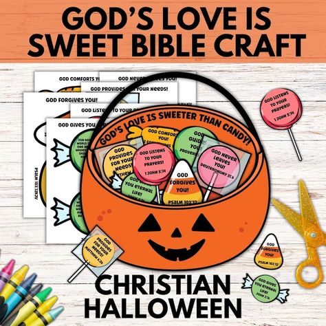 Christian Halloween Bible Craft Activity, Sunday School Children's Church God's Love is Sweeter Than Candy Craft, God's Love Craft Activity - Etsy Halloween Bible Lesson, Christian Halloween Crafts, Jesus Crafts, Christian Halloween, Christian Activities, Candy Crafts, Bible Lessons For Kids, Sunday School Ideas, Craft Activity