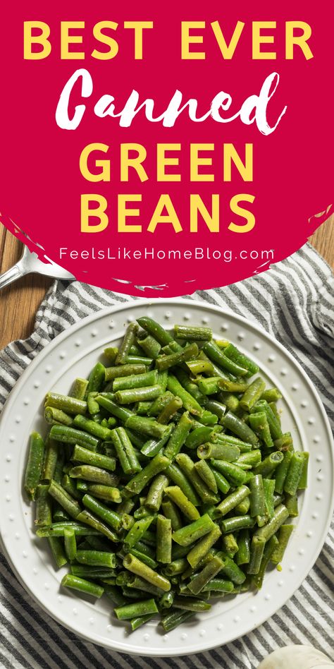 This is the best canned green bean recipe because it's cheap, easy, and quick too! Perfect for a fast and simple vegetable side dish to complement any meal. A few ingredients make a veggie the family will love in just 10 minutes. Green Beans Recipes, Canned Green Bean Recipes, Green Bean Side Dish Recipes, Canned Green Beans, Seasoned Green Beans, Green Bean Recipe, Beans Recipes, Easy Vegetable Side Dishes, Bean Recipe