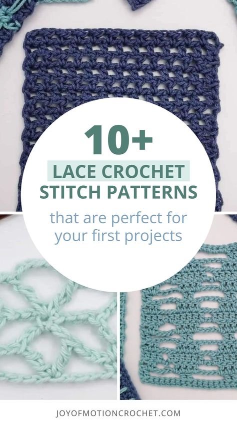 Learn lace crochet stitch patterns with these 10+ lace crochet tutorials by Joy of Motion Crochet. There are a variety of open lace crochet stitches that can be used to create beautiful and intricate lacy designs. Whether you have experience with crocheting lace or not, these 10+ lace crochet stitch patterns will provide inspiration for your next project. Get started here! Open Crochet Stitches Free, Crochet Lacy Stitches, Fine Crochet Patterns, Lacy Crochet Stitches Free, Crochet Lace Stitches Free, Lace Crochet Pattern Free, Crochet Stitches Patterns Diagram, Crochet Lace Pattern Free, Lace Weight Crochet