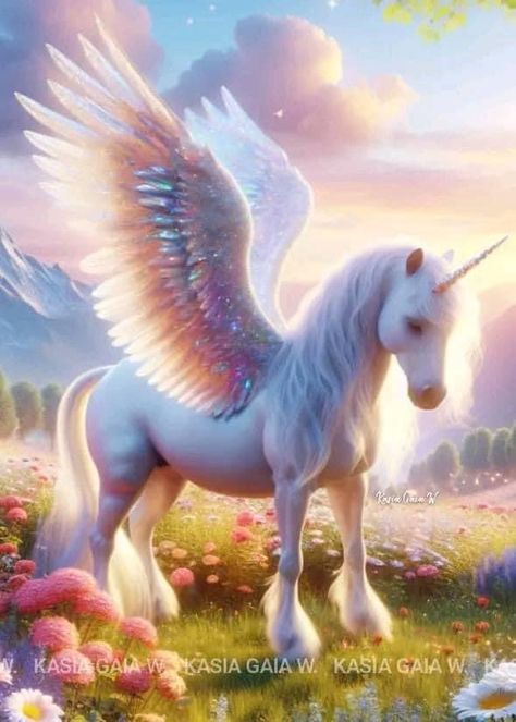 Unicorns Art, Crystal Wings, Unicorn Artwork, Unicorn Pictures, Unicorn Horse, Beautiful Unicorn, Unicorn Art, Flower Artwork, Fantasy Creatures Art