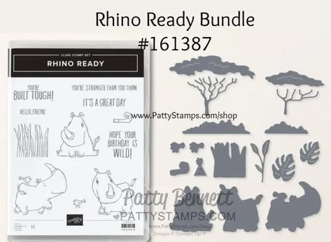 Cute Rhino Ready card idea! - Patty Stamps Stampin Up Rhino Ready, Rhino Ready, Cute Handmade Cards, Cute Rhino, Animal Fun, Free Stamps, Stronger Than You Think, Grid Paper, Tree Tops