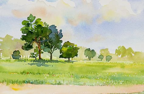 Easy Landscape Paintings, Mediums Of Art, Watercolour Landscape, Watercolor Beginner, Japanese Drawings, Watercolor Projects, Watercolor Plants, Watercolor Paintings Easy, Watercolor Painting Techniques