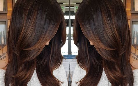 Color How-To: Cinnamon Hot Chocolate | American Salon Hot Chocolate Hair, Cocoa Cinnamon Hair Color, Hot Chocolate Hair Color, Dark Chestnut Brown Hair, Chocolate Hair Color, Chestnut Brown Hair, Cinnamon Hair, Chestnut Hair, Hair Color Chocolate