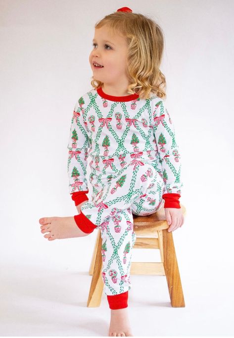 Our pima 2 piece pajama features our topiary trellis print- perfect for holiday nights! Fit is tts. Christmas Pajamas For Kids, Toddler Christmas Pajamas, Kids Christmas Pjs, Hydrangea Dress, Pajamas For Kids, Christmas Pajamas Kids, Holiday Pjs, Christmas Pjs, Hand Smock