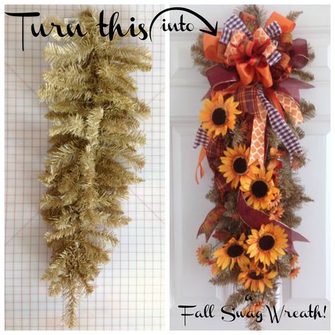 How to Create a Fall Swag Wreath 3:38 AM Gail @Purple Hues and Me 3 commentsHow to Create a Fall Swag Wreath Stick Centerpieces, Diy Swag, Fall Swags, Dollar Tree Fall, Swag Wreath, Fall Door Decorations, Fall Thanksgiving Decor, Diy Fall Wreath, Dollar Tree Diy Crafts