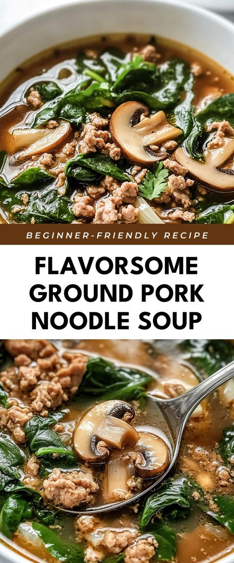 Image for Flavorsome Ground Pork Noodle Soup Ground Pork And Quinoa Recipes, Ground Pork Recipes For Dinner Healthy, Pork Soups And Stews, Recipe Using Ground Pork, Ground Pork Recipes For Dinner, Pork And Noodles, Easy Pork Recipes, Soup Pork, Pork Noodle Soup