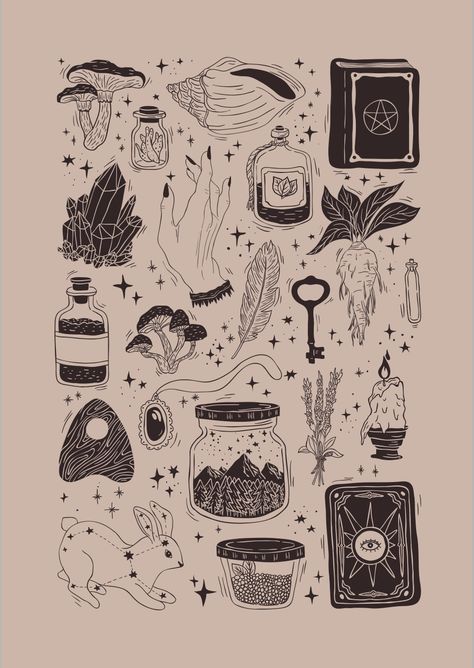 Witchy Doodles Simple, Witchy Drawings Simple, Flash Art Tattoos, Art Flash, Kunst Tattoos, Beet Root, Tiny Jars, Desenho Tattoo, 캐릭터 드로잉