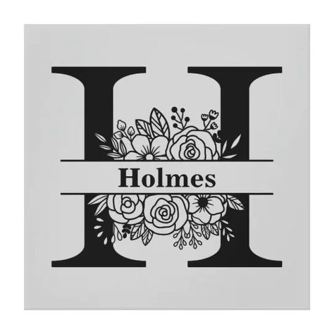 Floral Split Custom Family Name Letter H Canvas Print | Zazzle.com J Letter Images, Floral Monogram Letter, J Names, Name Paintings, Pencil Drawing Images, Name Decorations, Monogram Wall Art, Monogram Art, Monogram Coasters