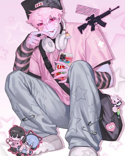 Goth Boy Art, Yami Kawaii Art, Pastel Goth Boy, Pastel Goth Art, Pastel Punk, Goth Boy, Emo Art, Yami Kawaii, Cute Art Styles