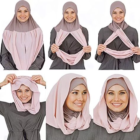 VeilWear Cotton and Shiffon Head Scarf, Instant Black Hijab, Ready to wear Muslim Accessories for Women (Powder) : Amazon.ca: Clothing, Shoes & Accessories Turban Mode, Hijab Stile, Black Hijab, Turban Hijab, Hijab Designs, Diane Arbus, Hijab Style Tutorial, Mode Turban, Instant Hijab