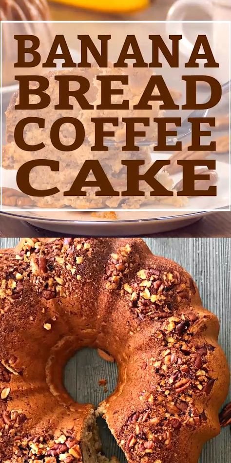 Banana Coffee Cake Recipes, Banana Bread Bundt Cake, Banana Bread Coffee Cake, Pecan Crunch, Bundt Pan Recipes, Crunch Topping, Banana Coffee Cakes, Banana Bundt, Cake Banana